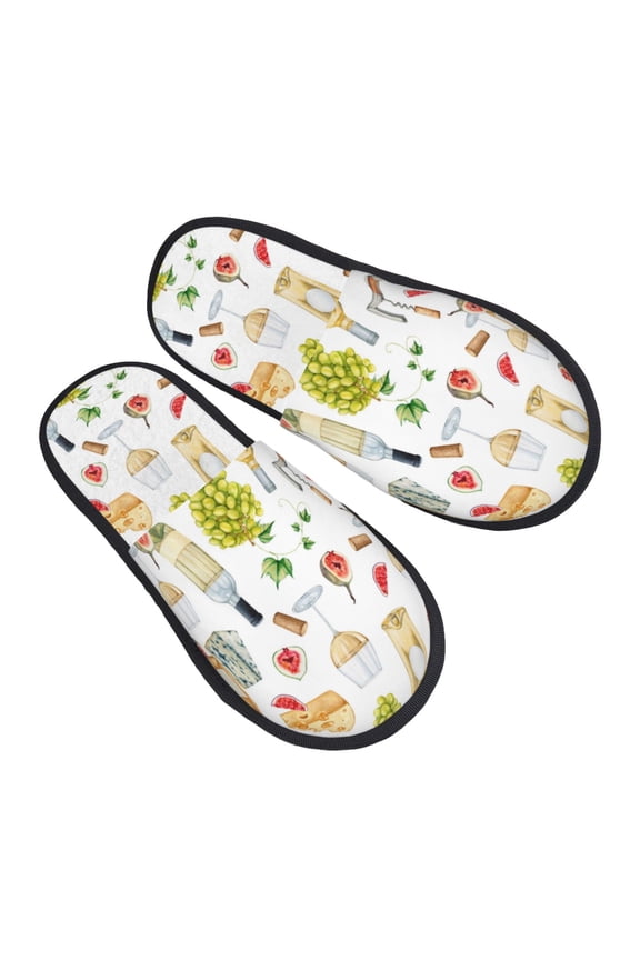 House Slippers for Women Men - Wine Print No.J940 Lightweight House Shoes Fuzzy Slippers, Soft Slip-On Cozy House Slippers for Woman Indoor Outdoor