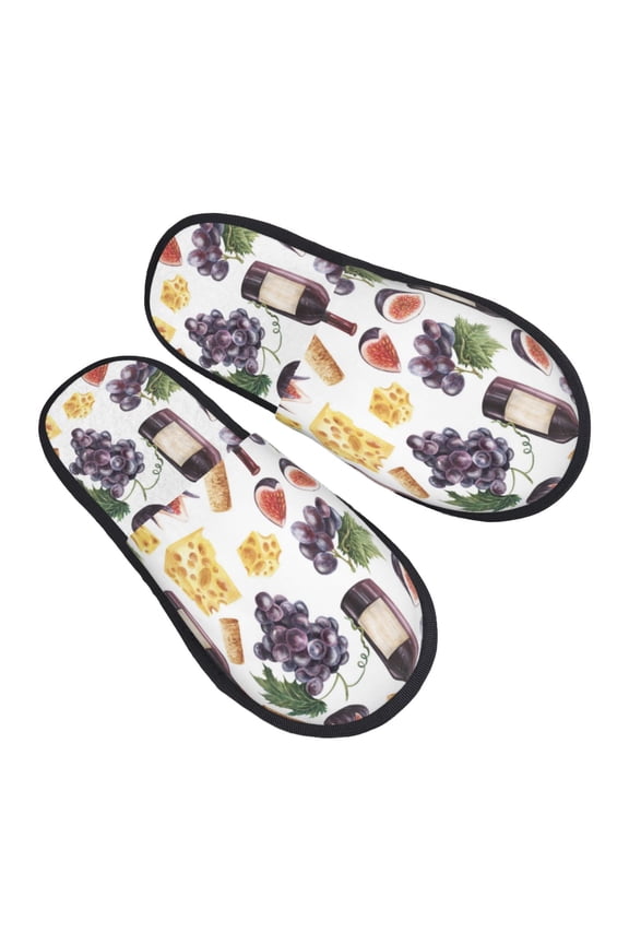 House Slippers for Women Men - Wine Print No.J943 Lightweight House Shoes Fuzzy Slippers, Soft Slip-On Cozy House Slippers for Woman Indoor Outdoor
