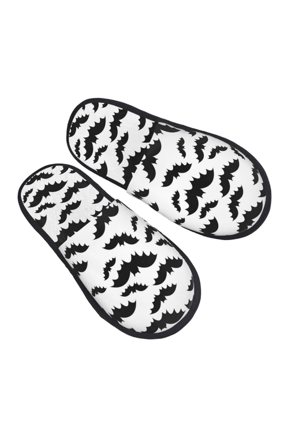 House Slippers for Women Men - black bat white cool Lightweight House Shoes Fuzzy Slippers, Soft Slip-On Cozy House Slippers for Woman Indoor Outdoor