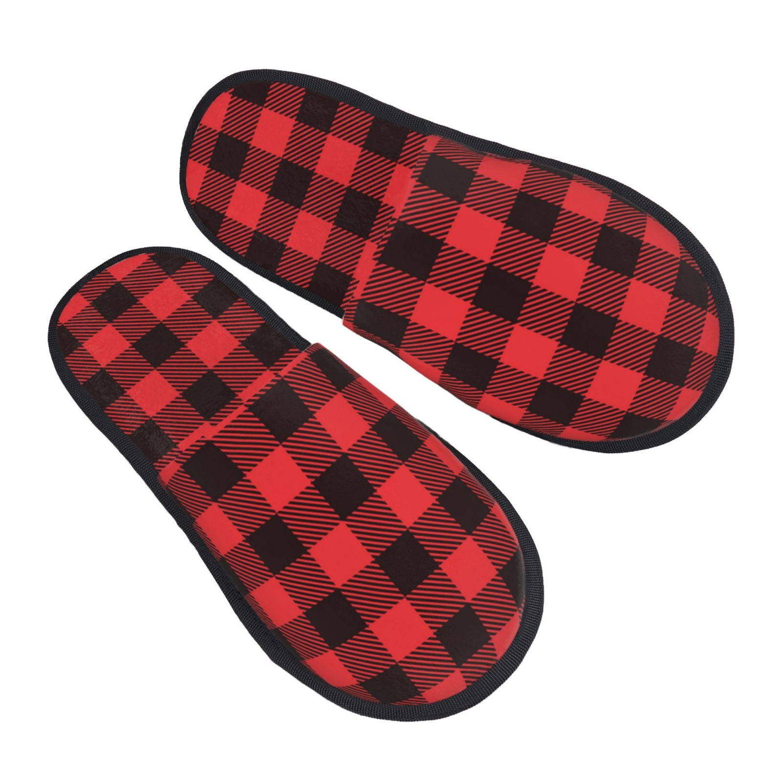 House Slippers for Women Men - black red buffalo plaid 