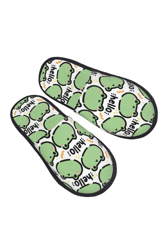 House Slippers for Women Men - cute hello frog Lightweight House Shoes Fuzzy Slippers, Soft Slip-On Cozy House Slippers for Woman Indoor Outdoor