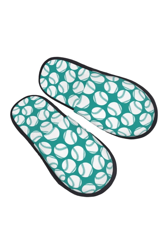 House Slippers for Women Men - green baseball Lightweight House Shoes Fuzzy Slippers, Soft Slip-On Cozy House Slippers for Woman Indoor Outdoor