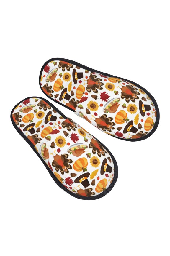 House Slippers for Women Men - turkey hat Pumpkin Lightweight House Shoes Fuzzy Slippers, Soft Slip-On Cozy House Slippers for Woman Indoor Outdoor