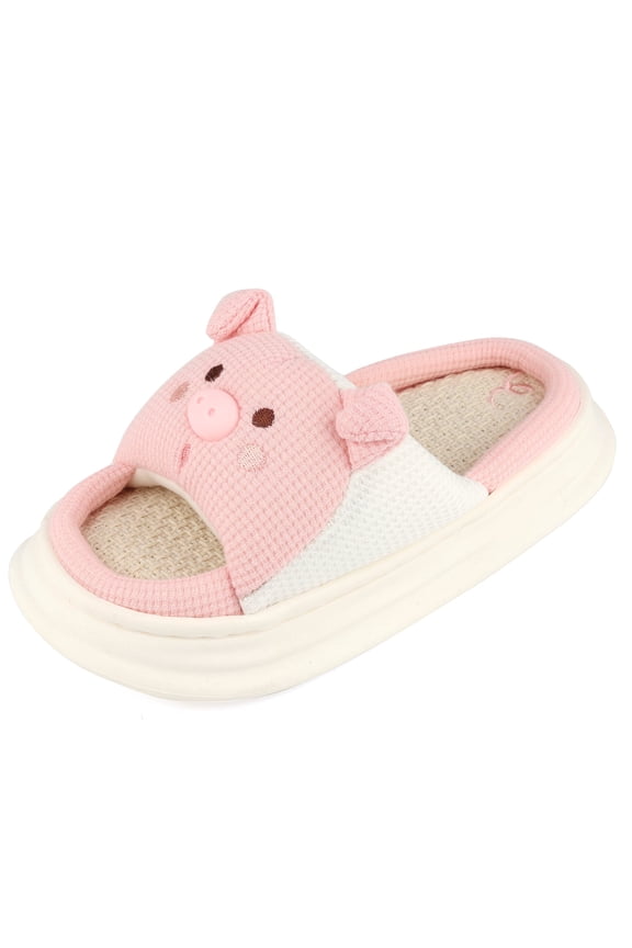 House Slippers for Women Open Toe Platform Slides Cute Animal Design Cotton House Shoes