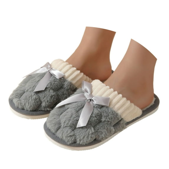 House Slippers for Women Solid Color Memory Foam Shoes Fuzzy Indoor And Outdoor Slip On Flat Bottom Winter Slippers