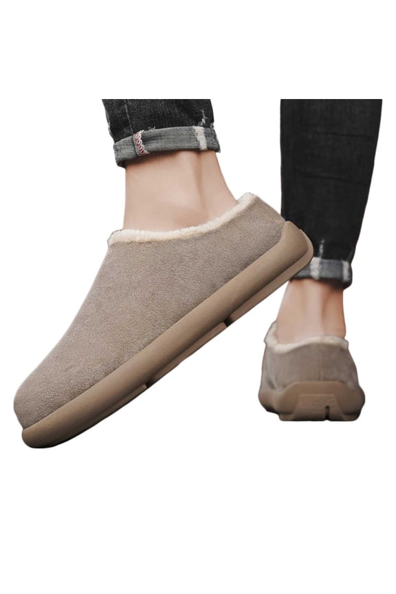 House Slippers for Women Suede Fuzzy Lined Winter Casual Slip on Mules Clogs Round Toe Platform Soft Sole Walking Shoes Brown Size 10