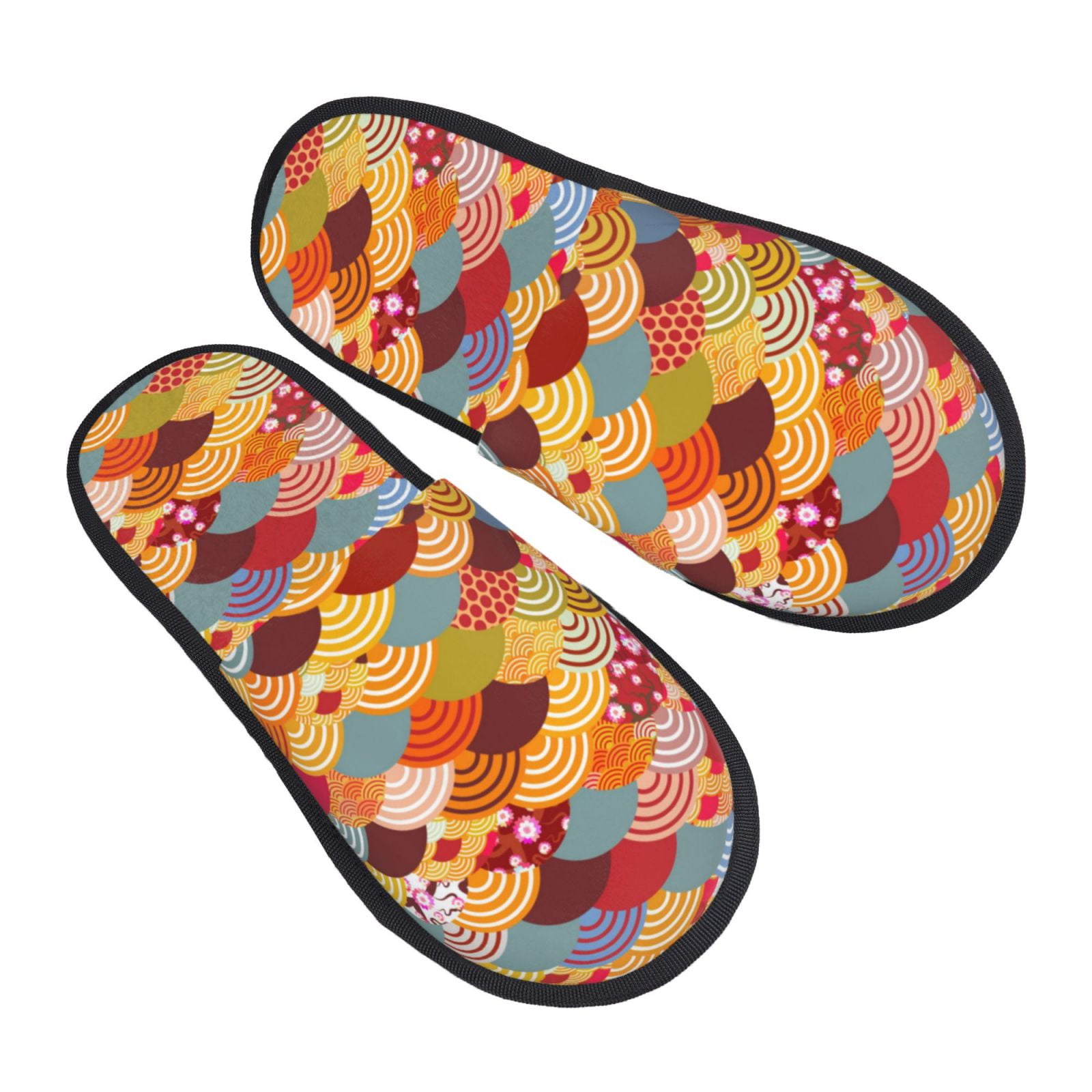 House Slippers for Women and Men Japanese Style Fish Scales Comfy Fuzzy