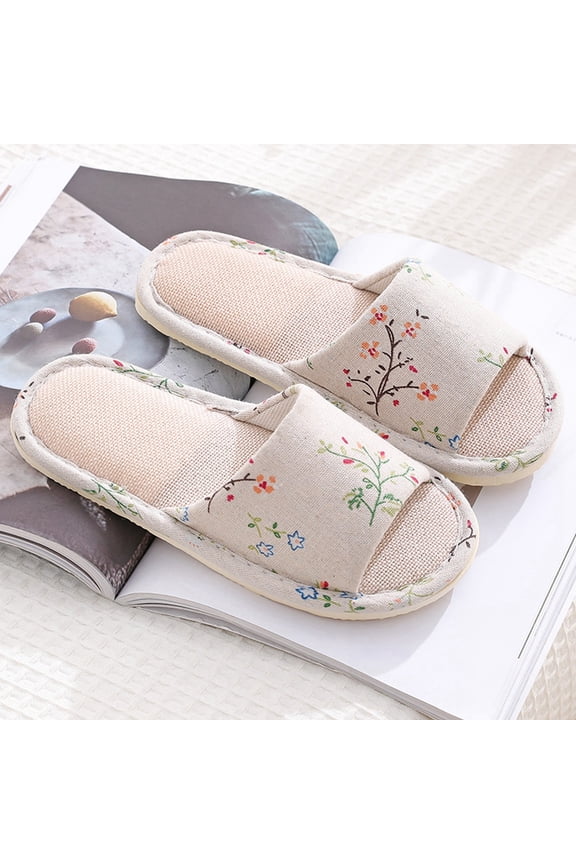 House Slippers for Women and Men, Soft Breathable Bedroom Slippers, Open Toe Slippers Bulk Open Toe Breathable Linen Slippers Set Washable