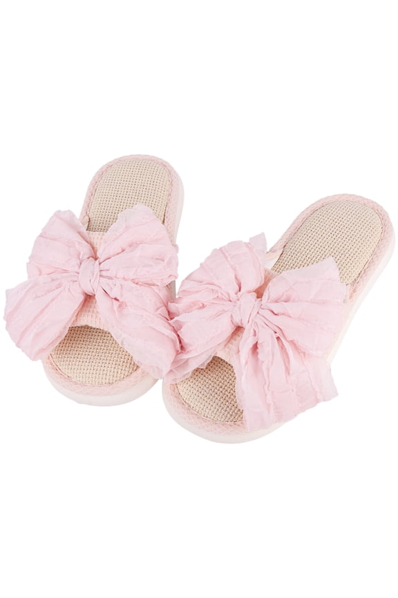 House Slippers for Women with Bow Comfy Indoor Open Toe Slides with Low Arch