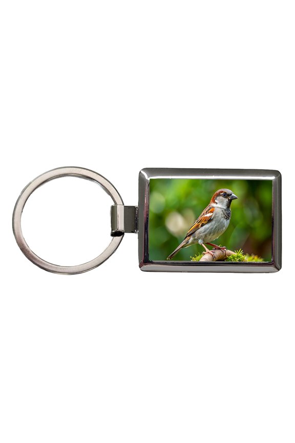 House Sparrow Backyard Bird Metal Rectangle Keychain
