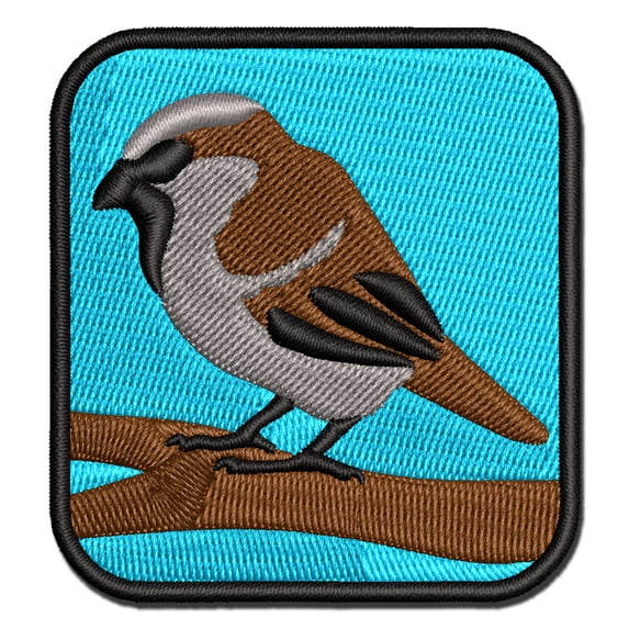 House Sparrow Little Bird Standing Applique Multi-Color Embroidered Iron-On Patch - 2.0 Inch Mini