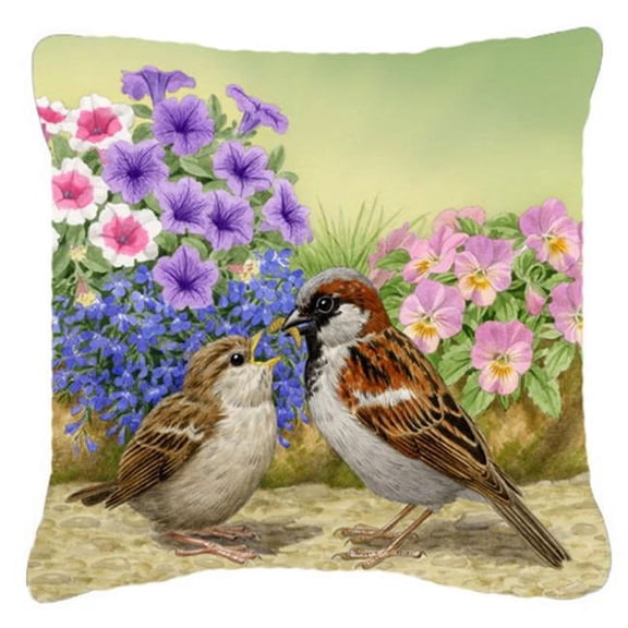 House Sparrows Feeding Time Canvas Decorative Pillow