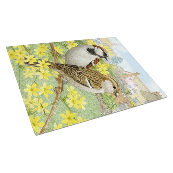 House Sparrows Glass Cutting Board Large
