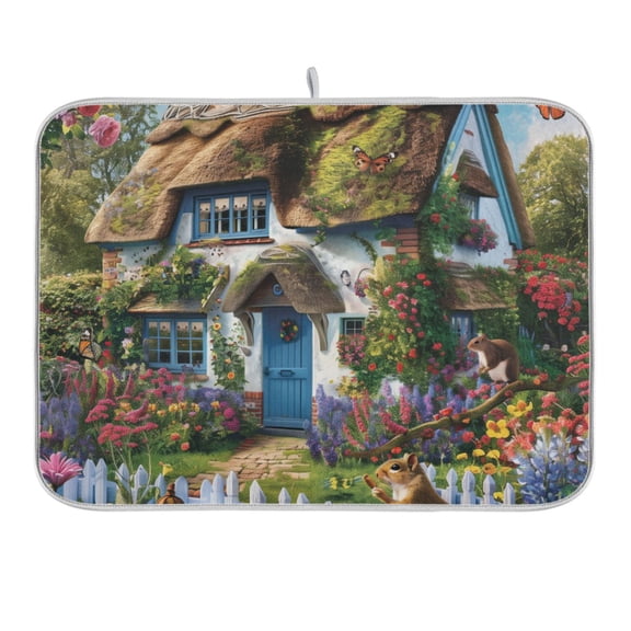 House Squirrels Flower Dish Drying Mat 16x18 Absorbent Microfiber Draining Rack Pad for Kitchen Counter Sink