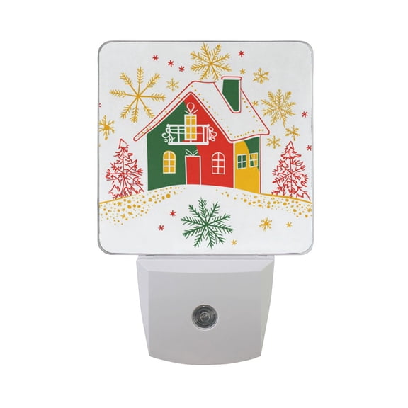House Trees Snow Line Art Christmas LED Night Light with Smart Sensor Plug Into Wall Dusk to Dawn 2 packs