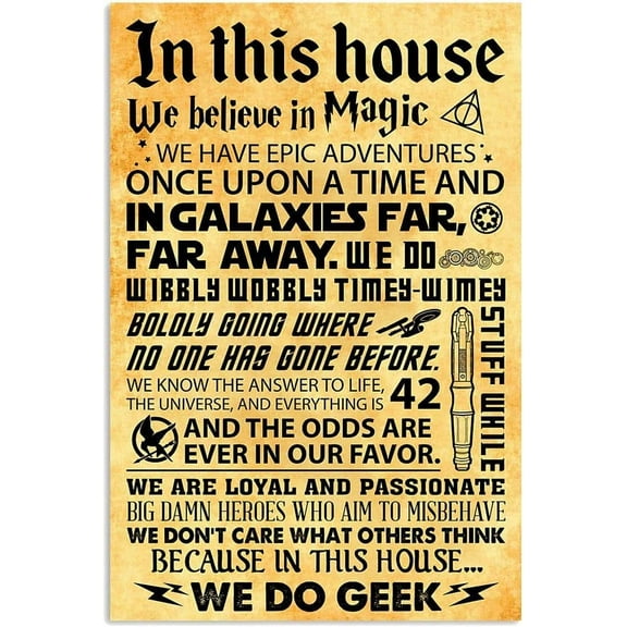 In This House Vintage Metal Signs We Believe In Magic We Do Geek Retro Poster Plaque Wall Art Tin Sign for Bar Pub Family Cafe Signs Best Gifts Size: 12 x 16 inch