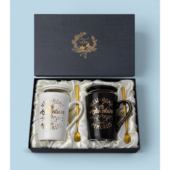 House Warming Gifts New Home - 14Oz Coffee Mug Gift Set for Women Men Couple New Homeowners Neighbor Friend, New Home Gift Ideas, Unique Housewarming Present with Lid, Greeting Card, Elegant Boxed
