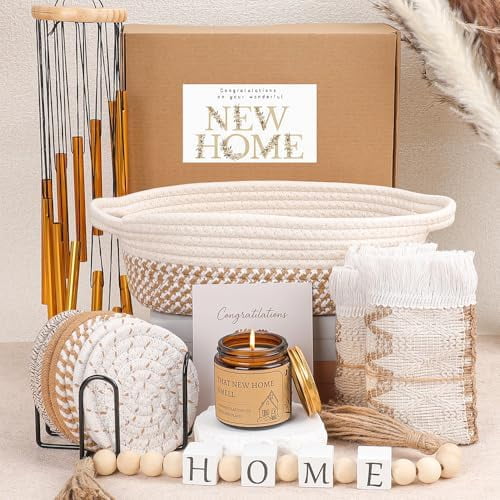 House Warming Gifts New Home | 8 Pcs New House Essentials | Housewarming Gifts Basket with Coasters, Personalized Gift Ideas Basket with Wind Chime, Realtors Closing Gifts for Home Buyers$$Garden &