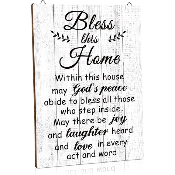 House Warming Gifts New Home Bless This Home Wall Decor House Blessing Plaque Farmhouse Entryway Sign Wood Rustic Sign for Living Room Bedroom Homeowner Gift Decor(13.8 x 11 Inches,White)
