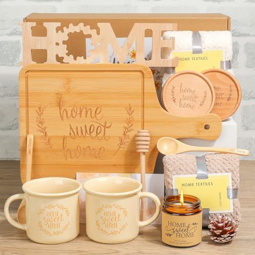 House Warming Gifts New Home,New Home Gift Idea for Women Men Couples,Realtor Closing Gifts for Homeowners,Housewarming Mug,Candle,Bamboo Serving Board$$Home Decor, Kitchen, & Other