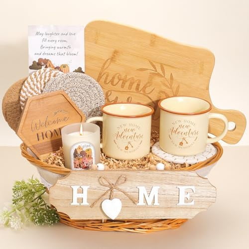 House Warming Gifts New Home,New Home Gifts Ideas,Housewarming Gift,Closing Gift for Home Buyers,House Warming Basket with Mugs Cutting Board Candle$$Home Decor, Kitchen, & Other