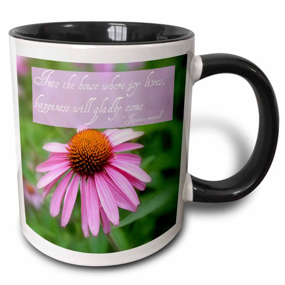 3drose, House Where Joy Lives Inspirational Flower- Echinacea, 11oz Two-tone Black Mug