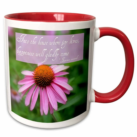 3drose, House Where Joy Lives Inspirational Flower- Echinacea, 11oz Two-tone Red Mug