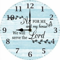 As For Me And My House We Will Serve The Lord Bible Verse Wall Clock Religious Quote Art Wooden Christian Inspirational Saying Silent Non Ticking Battery Operated 10 Inches