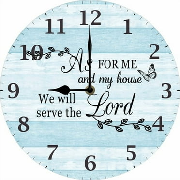 As For Me And My House We Will Serve The Lord Bible Verse Wall Clock Religious Quote Art Wooden Christian Inspirational Saying Silent Non Ticking Battery Operated 10 Inches