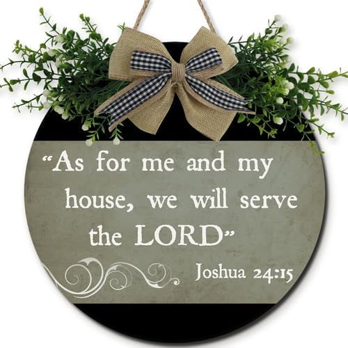 As for Me And My House, We Will Serve The Lord Door Sign, Wooden Welcome Wreaths Hanging Plaque Decoration, Rustic Round Farmhouse Decor for Home Porch Living Room