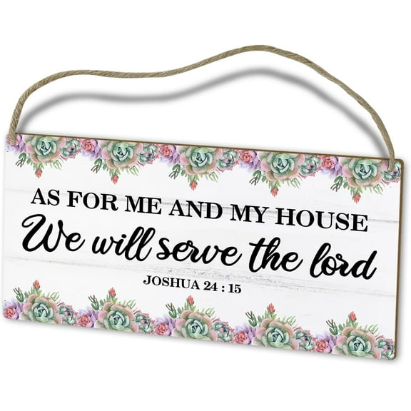 As for Me and My House We Will Serve The Lord Wooden Wall Hanging Sign, Bible Verses Wall Decor Christian Home Decor, Scripture Joshua 24:15 Wall Art for Door Shelf Living Room Kitchen 10"x5"
