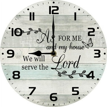 As For Me And My House We Will Serve The Lord&nbsp;Wall Clock - Battery Powered Wooden Wall Clock - Christian Home Decor - Silent Non-Ticking - Rustic Farmhouse Style 10 Inch