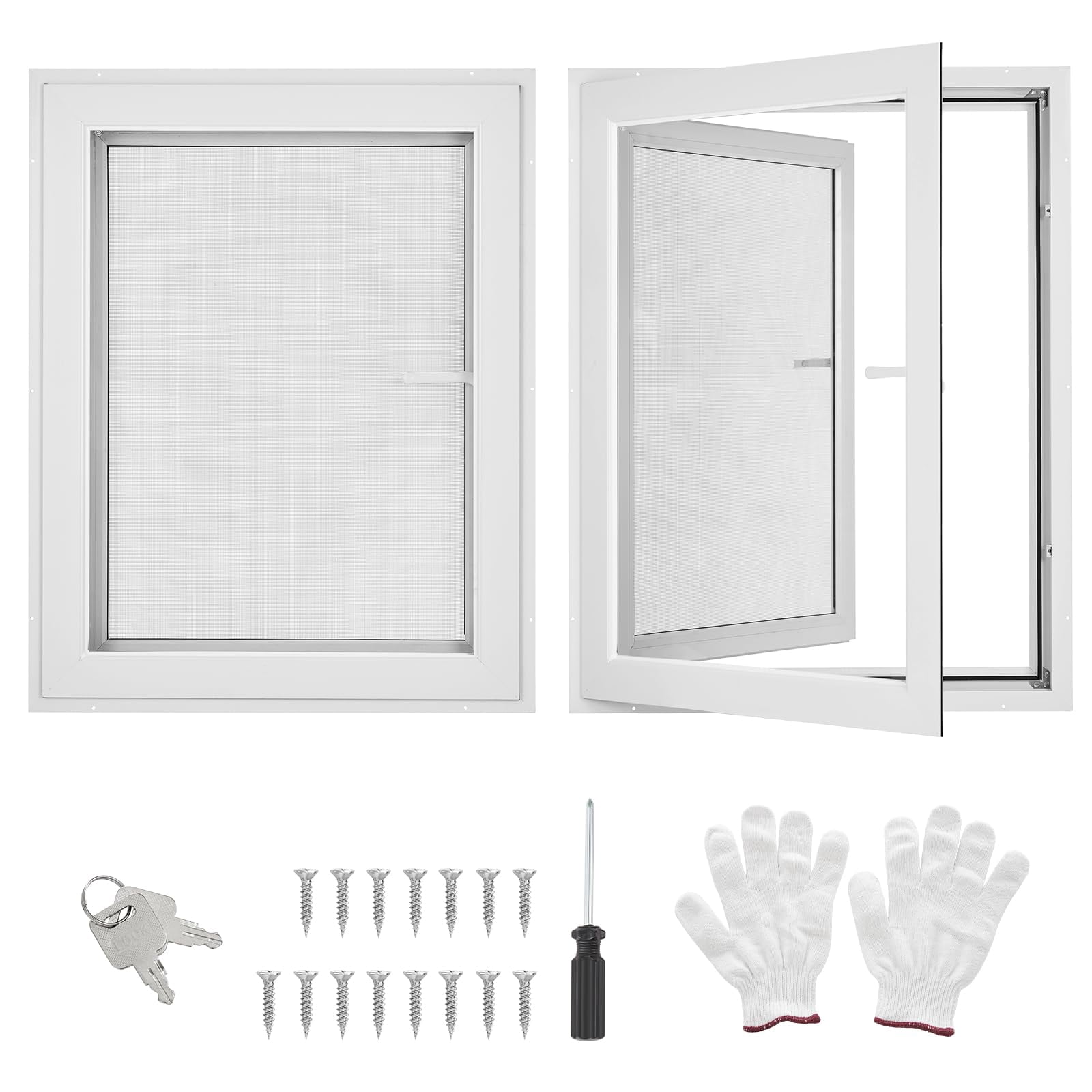 House Window Shed Window,4 Gear Opening Position Adjustment Roof Window,Reinforced Glass Casement Window with Pull Down Magnetic Mesh,Sliding Window for House,36 x 24 x 3.4 Inch