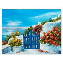 House With Colorful Flowers Near The Sea III 8 in x 12 in Painting Canvas Art Print, by Designart