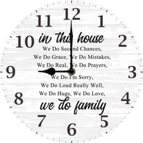 In This House Wooden Clock, House Rules Wall Clock, Inspirational Family Quote Wall Decor for Family Room, Housewarming Gift New Home Decorations 10"x10" Silent Non Ticking Battery Operated