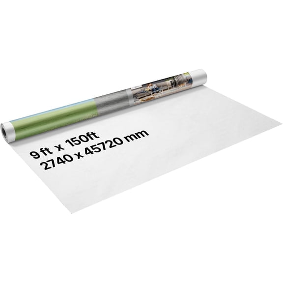 House Wrap, 9 x 150 ft, 0.13 mm Thick Vapor Barrier, Heavy Duty Plastic Sheeting for Tear-Resistant, Drop Cloth Vapor Barrier Covering for Residential & Commercial Construction, White