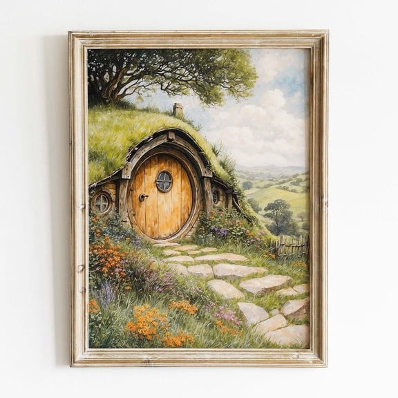 House in Fantasy Valley Landscape Flower Meadow High Fantasy Power Ring Art