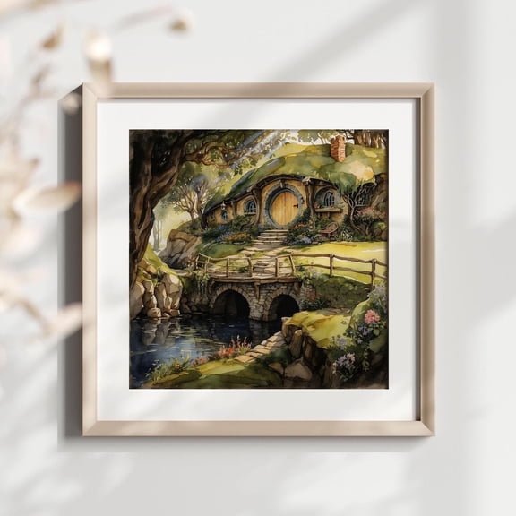 House in Fantasy Valley Landscape Flower Meadow High Fantasy Wall Art Design 3, Unframed Paper Poster 8x10in