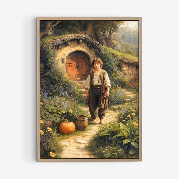 House in Fantasy Valley Landscape Flower Meadow High Fantasy Wall Art Design 3, Unframed Paper Poster 8x10in