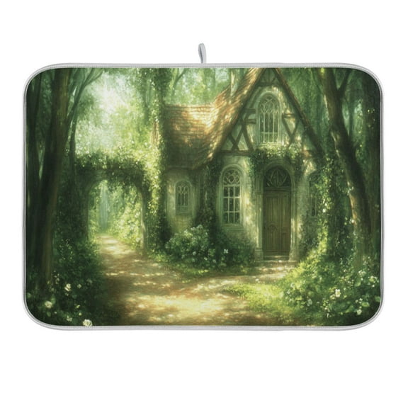 House in Forest Dish Drying Mat 16x18 Absorbent Microfiber Draining Rack Pad for Kitchen Counter Sink