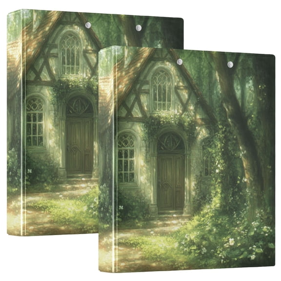 House in Forest Hardcover 3 Ring Binder 1.5” Round Rings Letter Size Paper Pockets for School Office Supplies