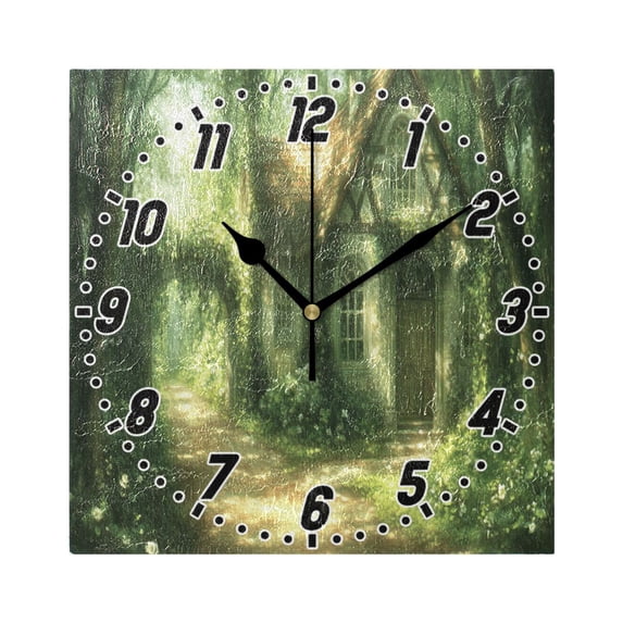 House in Forest Wall Clock Battery Operated Silent Non-Ticking Bedroom Office Kitchen Home School Decor 7.8"(Black)