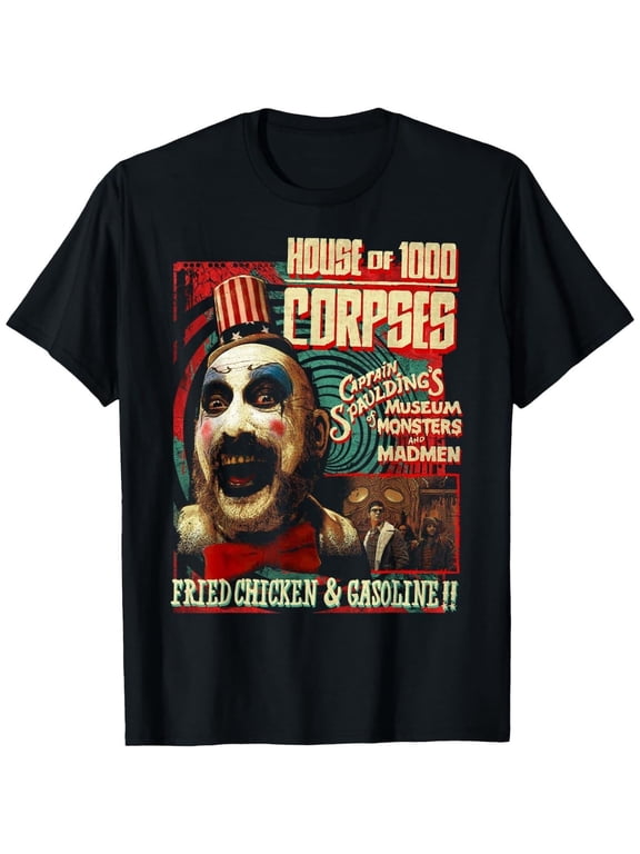 House of 1000 Corpses Captain Spaulding T-Shirt, Horror Clown Graphic Tee,Black Color,Size M