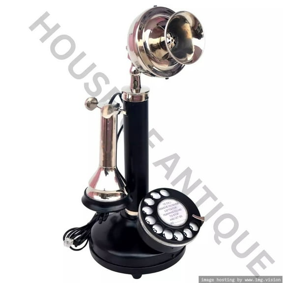House of AntiqueRetro Iron & Brass Candlestick Telephone Vintage Style Decorative Phone