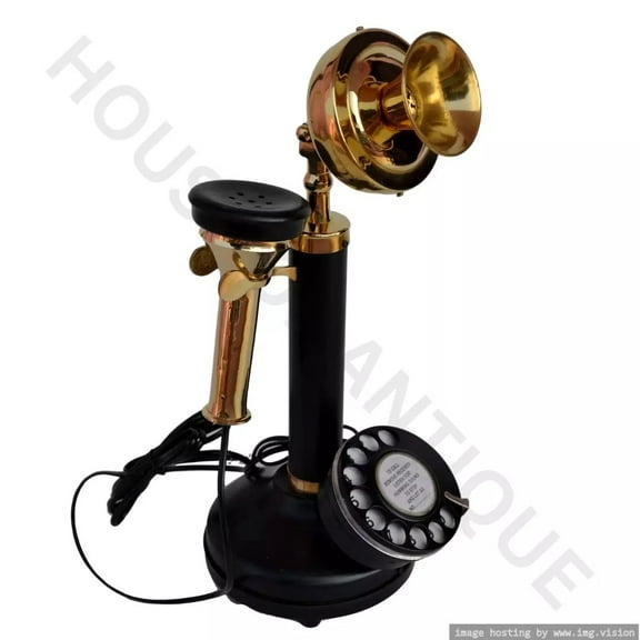 House of AntiqueVintage Brass Candlestick Telephone Black & Gold Retro Dcor Piece.
