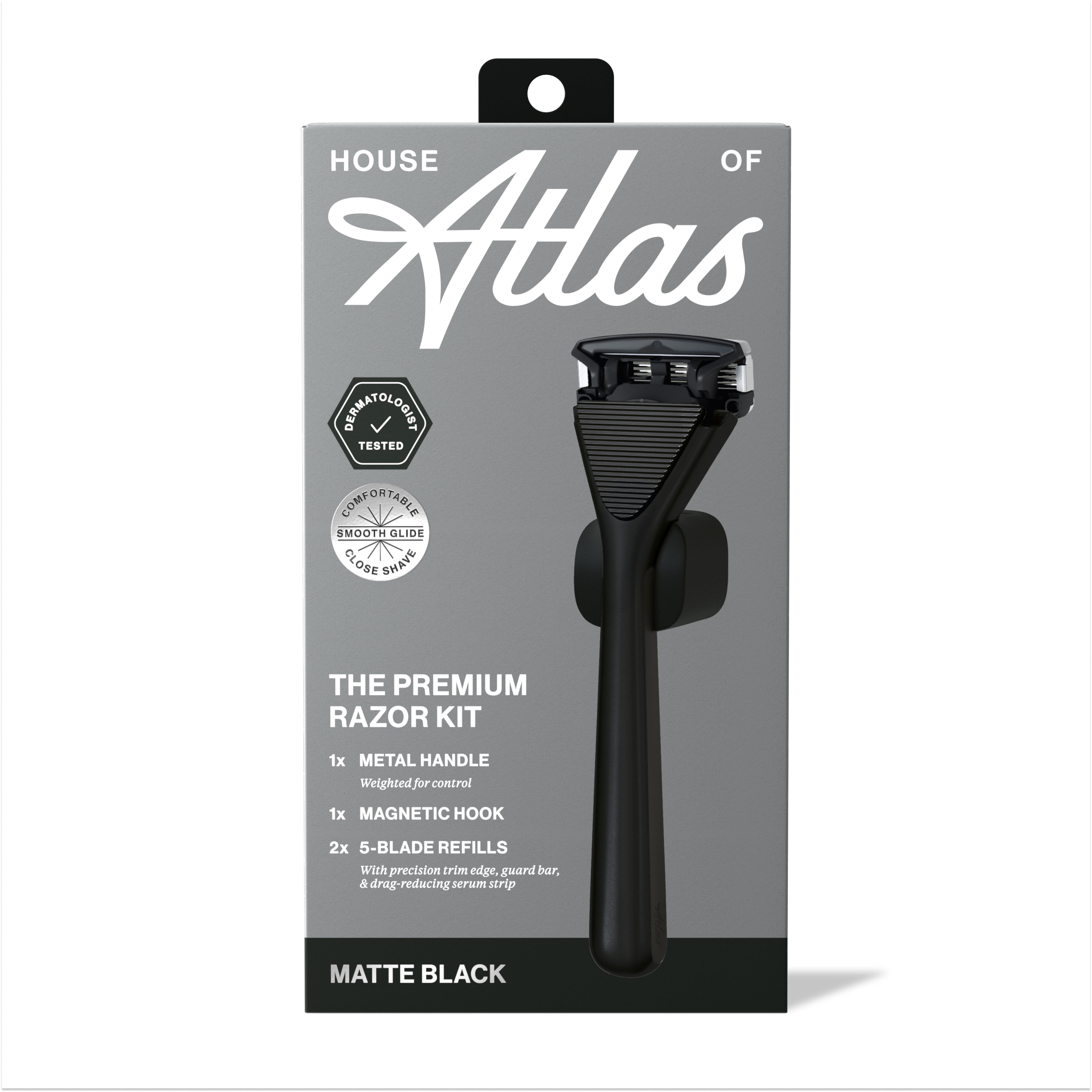House of Atlas Premium Razor Kit - Matte Black - 5ct: Whole Body, All Hair Types, Reusable Razor, 5 Blades