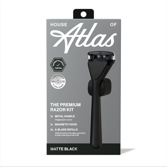 House of Atlas Premium Razor Kit - Matte Black - 5ct: Whole Body, All Hair Types, Reusable Razor, 5 Blades