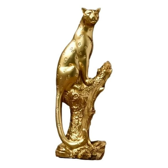 House of Avana Gold Resin Leopard Figurine on Tree Stump Elegant Home Decor