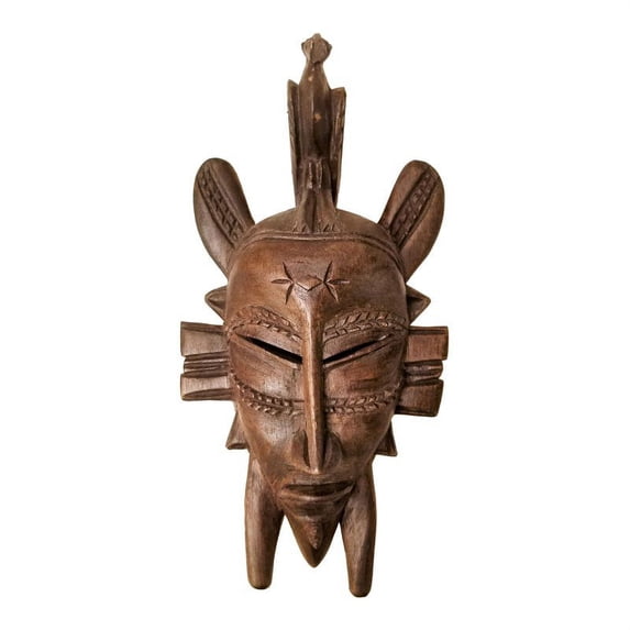 House of Avana Small Light Tribal Passport Vintage Wood Senufo Mask in Brown