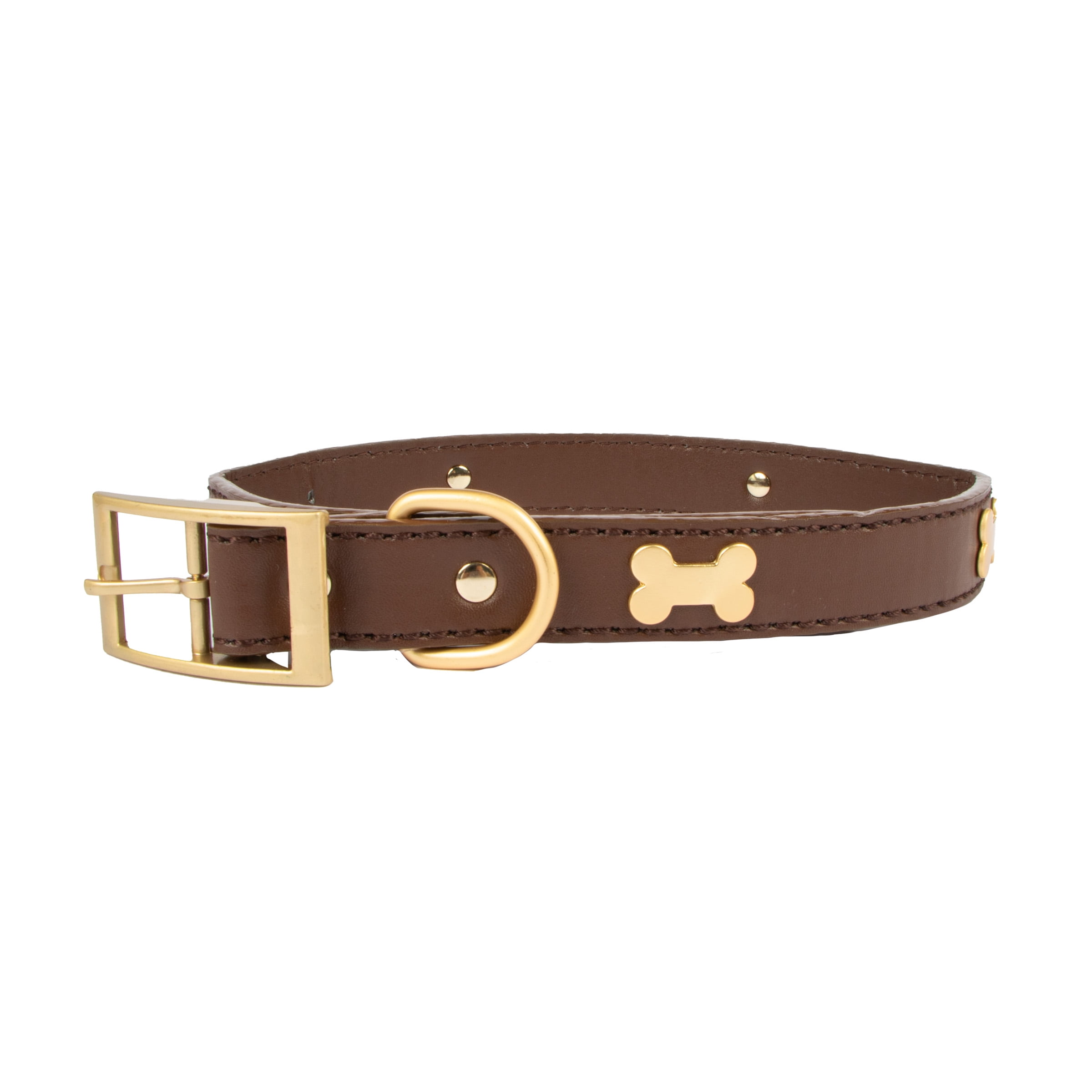 House of Barker, Bone and Stud, Vegan Leather Buckle Dog Collar, Brown